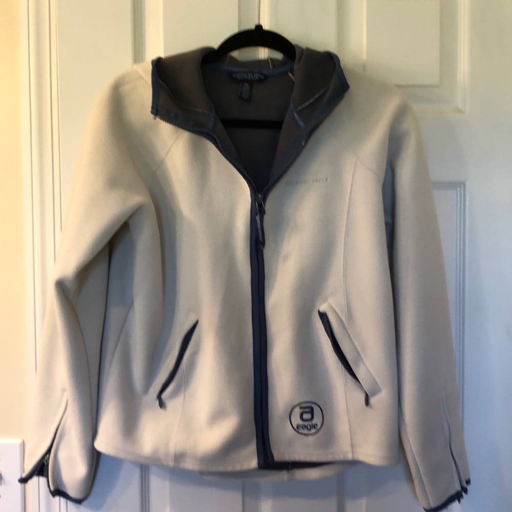 American Eagle M zip hoodie fleece jacket cream